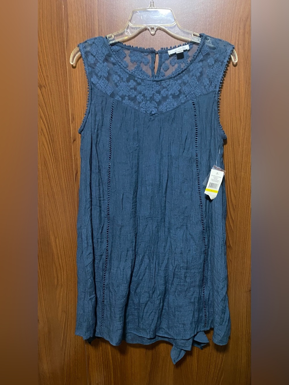 JohnPaulRichard  Blue Lace Yoke Sleeveless Summer Vacation Party Dress M